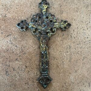 Ornate Brass Bronze Metal Wall Cross